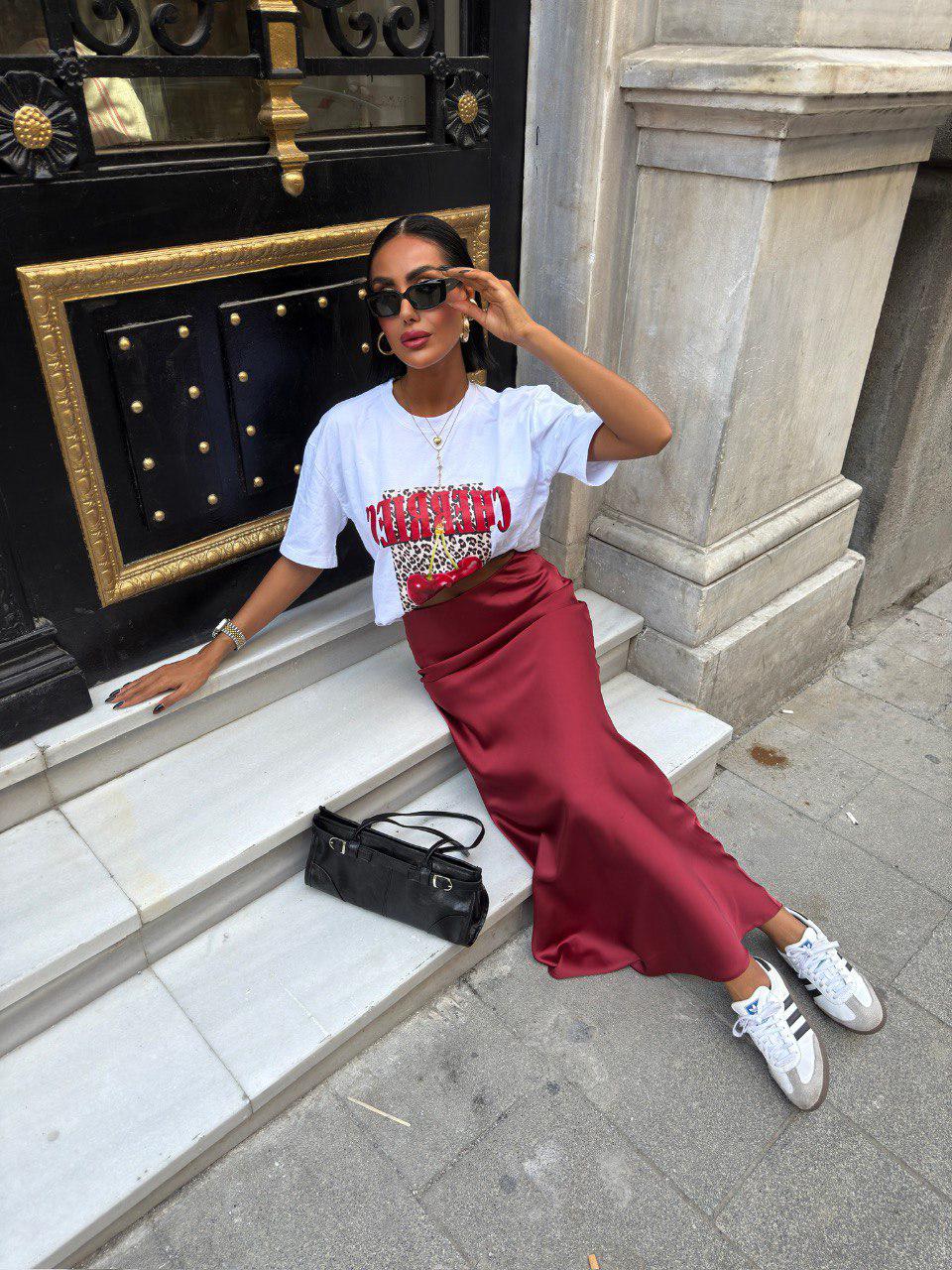 Crimson Satin Skirt