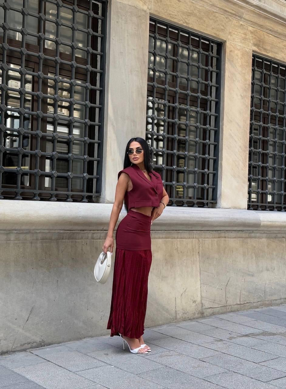 Cropped Suit in Burgundy