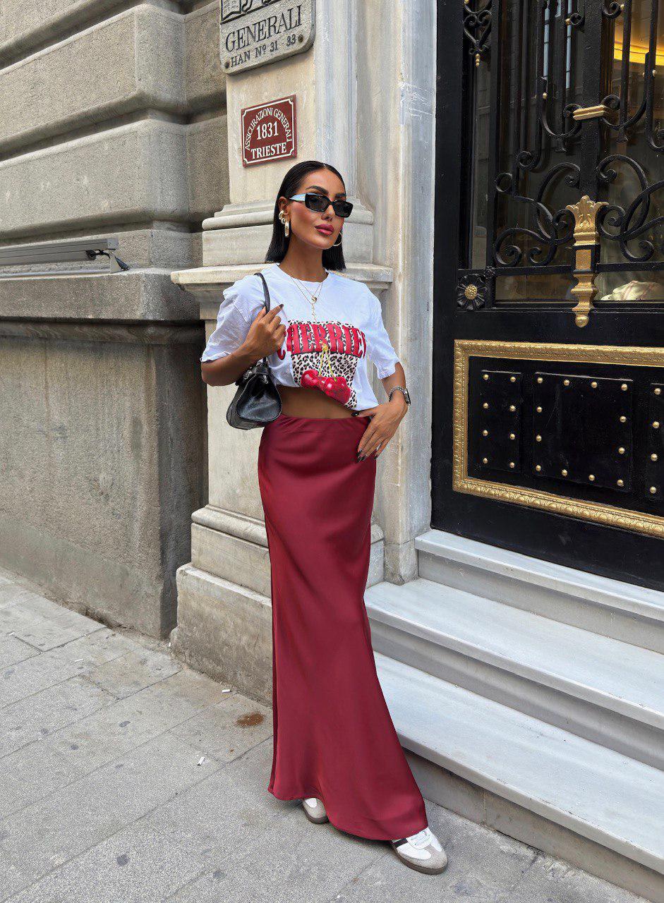 Crimson Satin Skirt