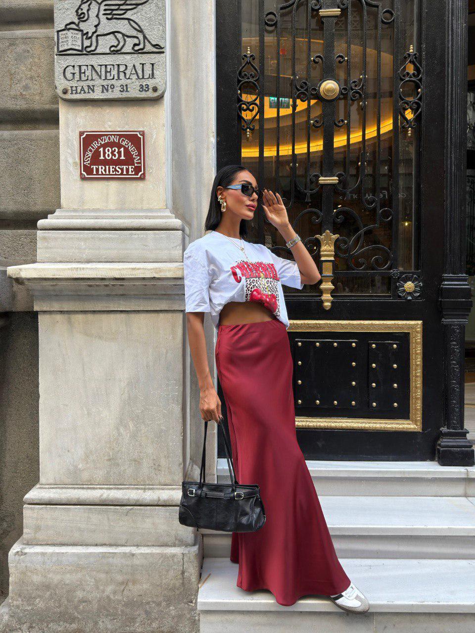 Crimson Satin Skirt