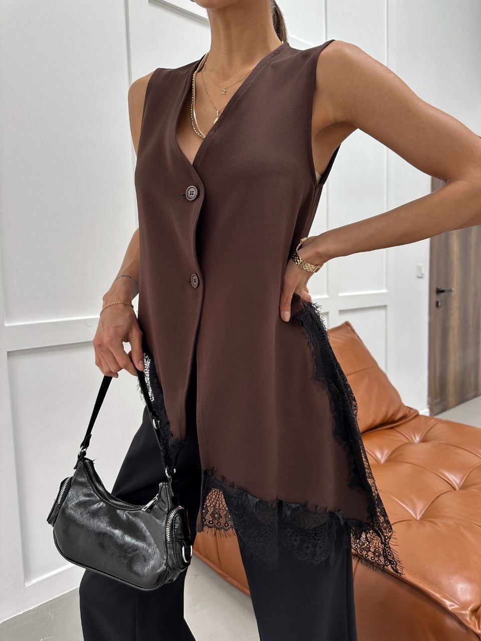 Lace Vest - Brown