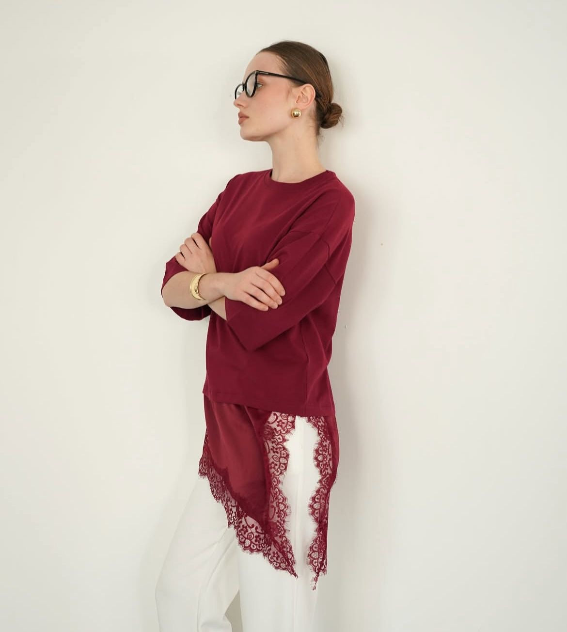 Lace Layer Tee - Burgundy