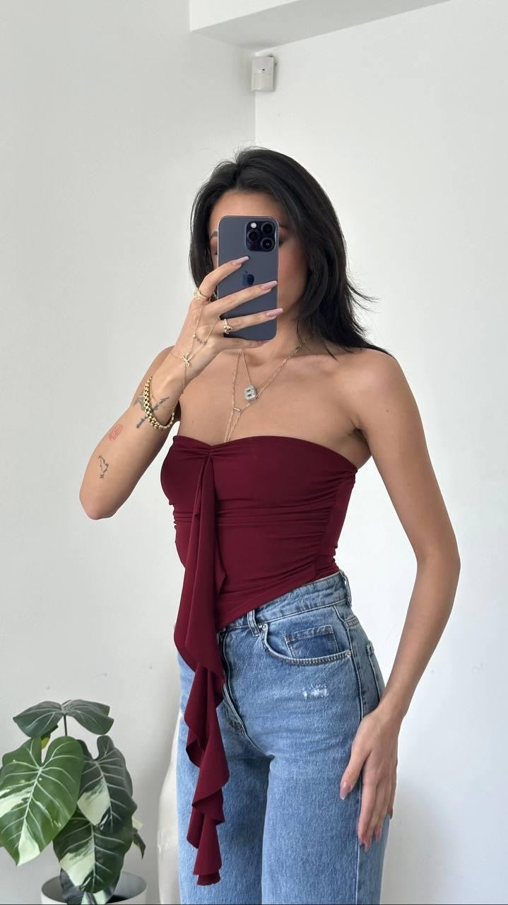 Ruffle Burgundy Top