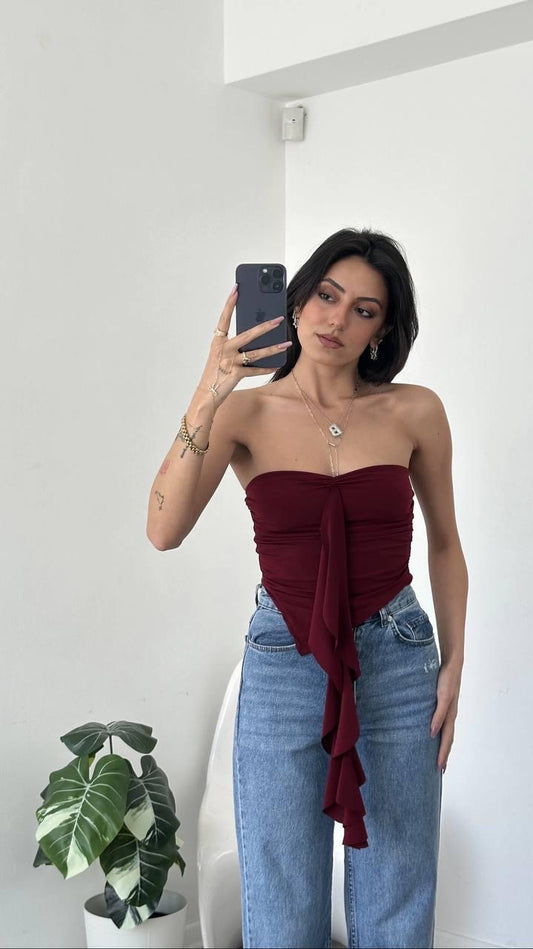 Ruffle Burgundy Top