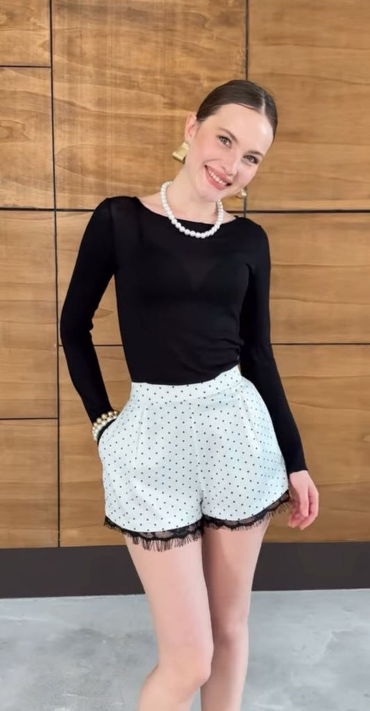 Polka Satin Shorts - White