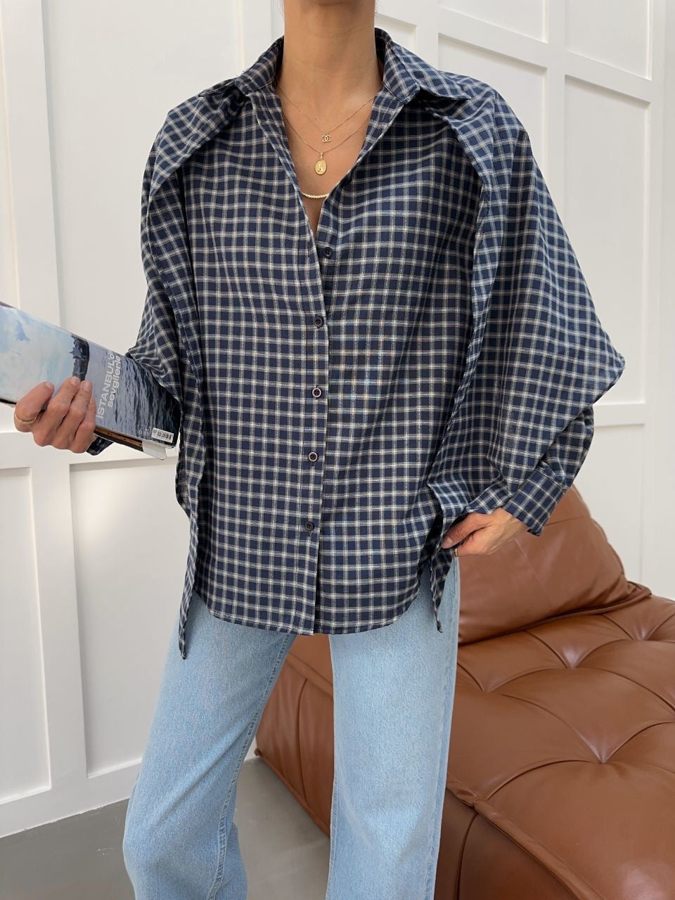 Milos Shirt - Blue + Brown
