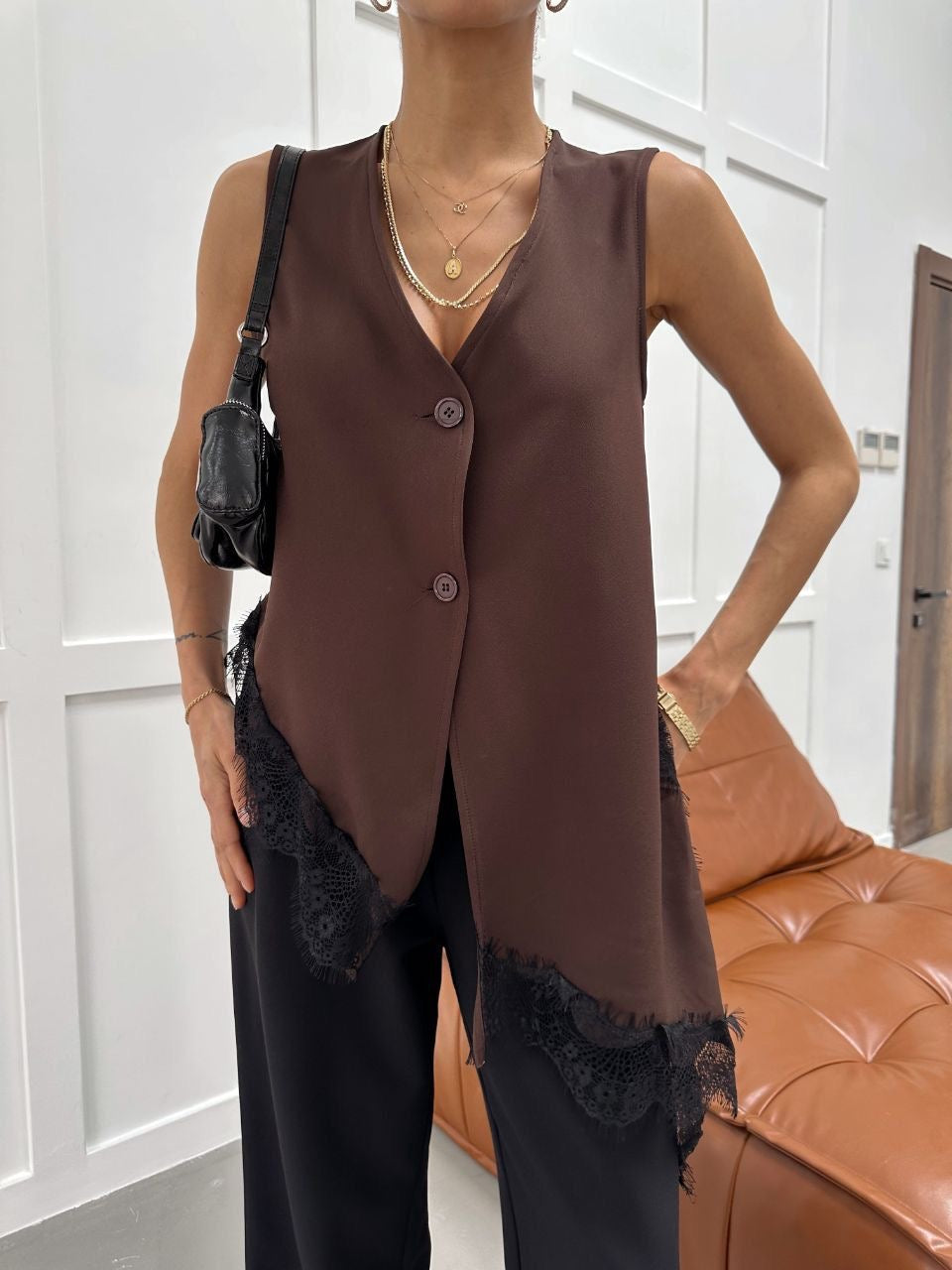 Lace Vest - Brown