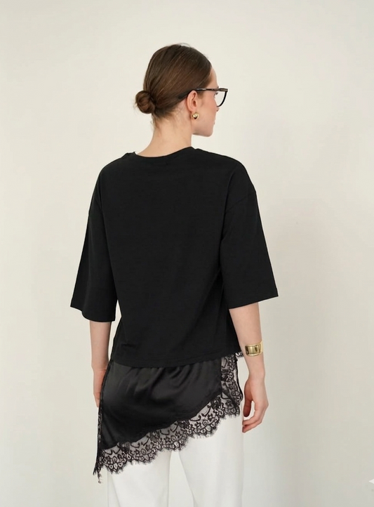 Lace Layer Tee - Black