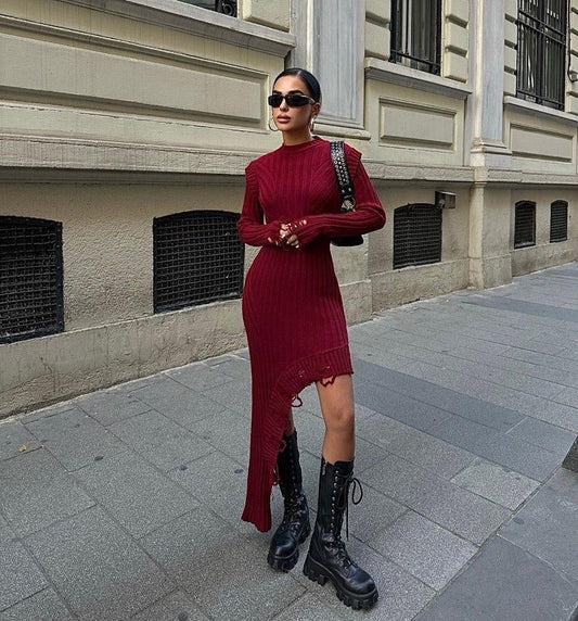 Asym Burgundy Dress