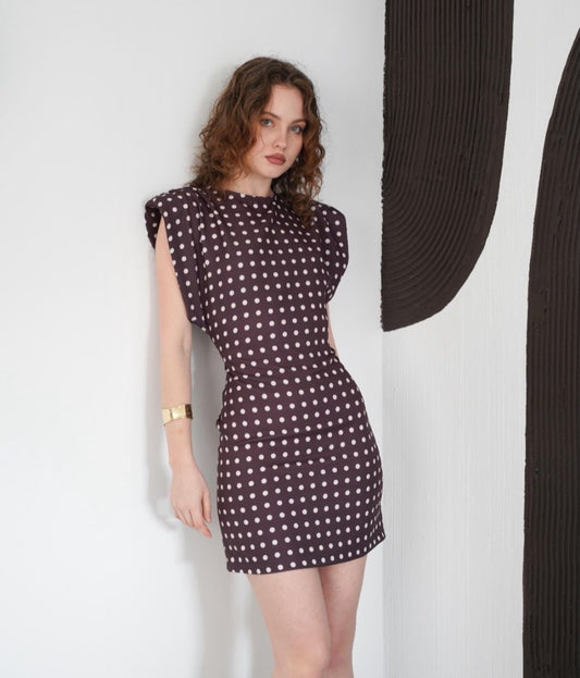 Puff Polka Dress - Brown