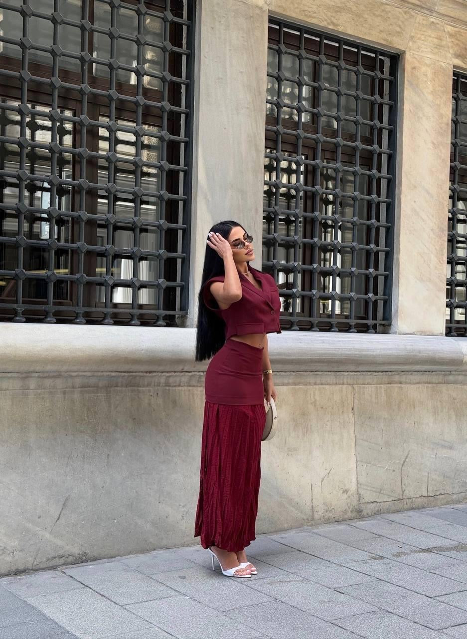 Cropped Suit in Burgundy