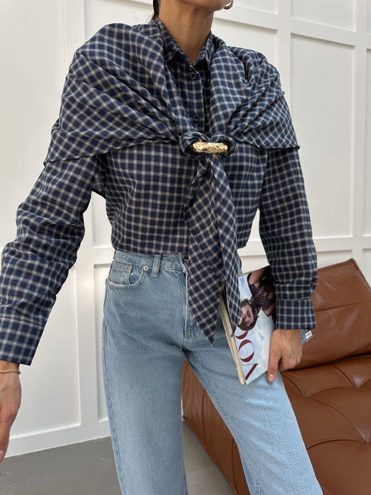 Milos Shirt - Blue + Brown