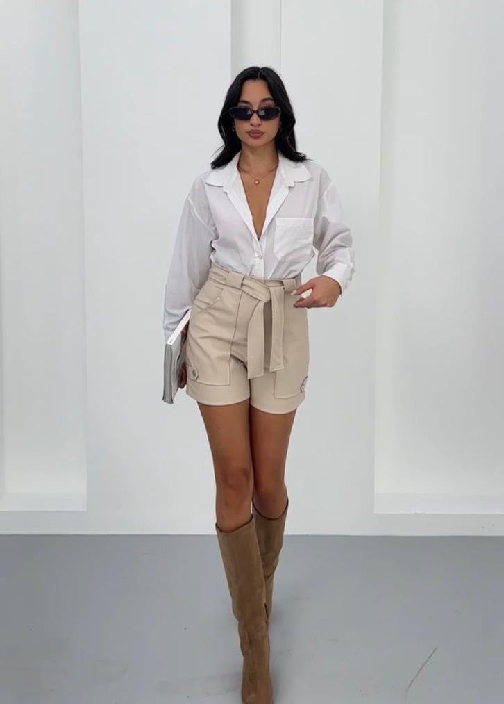 Leather Shorts in Beige