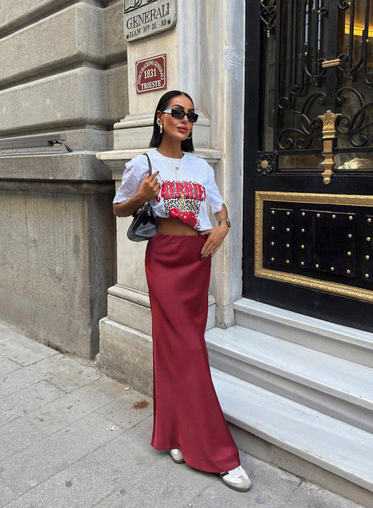 Crimson Satin Skirt