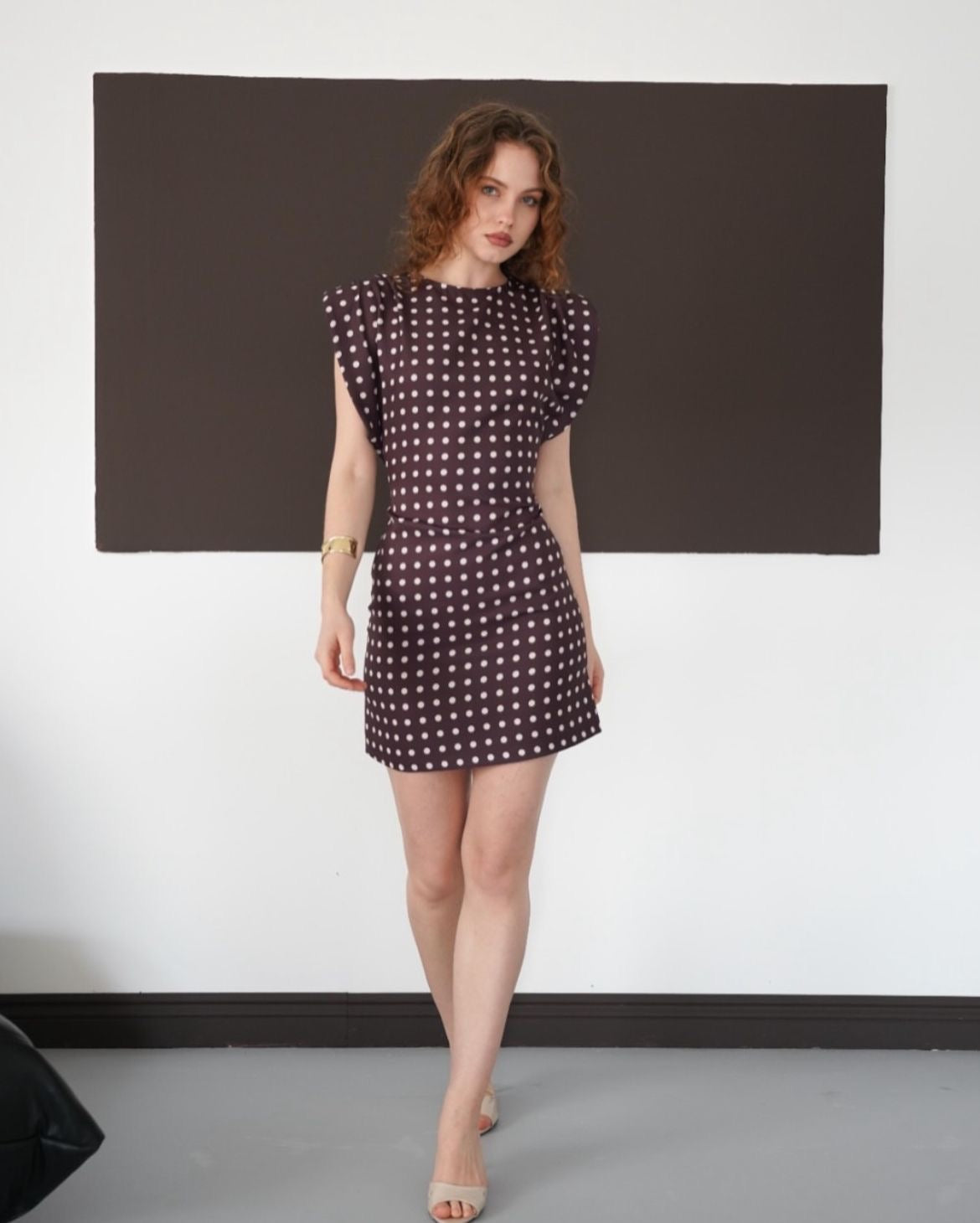 Puff Polka Dress - Brown