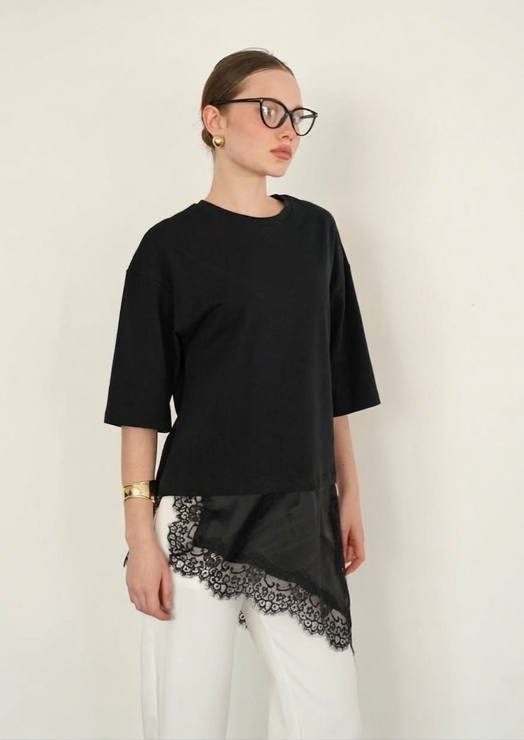 Lace Layer Tee - Black
