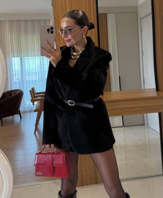 Fur Velvet Blazer (With Belt)