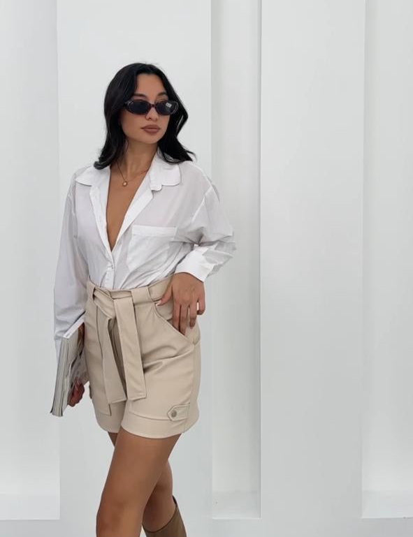 Leather Shorts in Beige