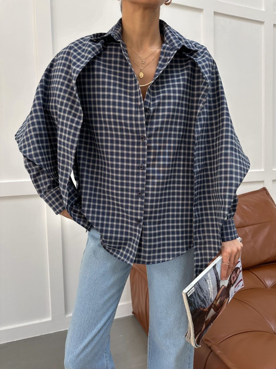 Milos Shirt - Blue + Brown