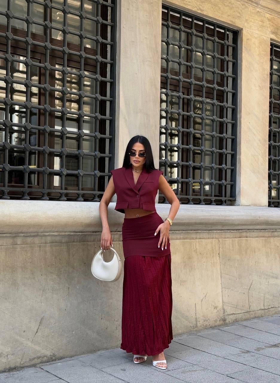 Cropped Suit in Burgundy