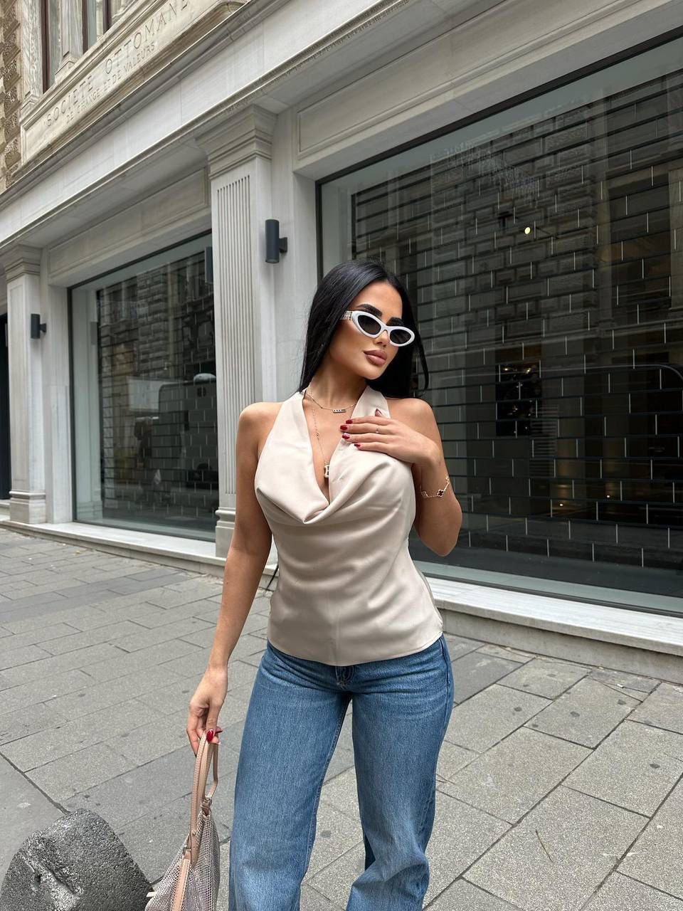 Beige Satin Top
